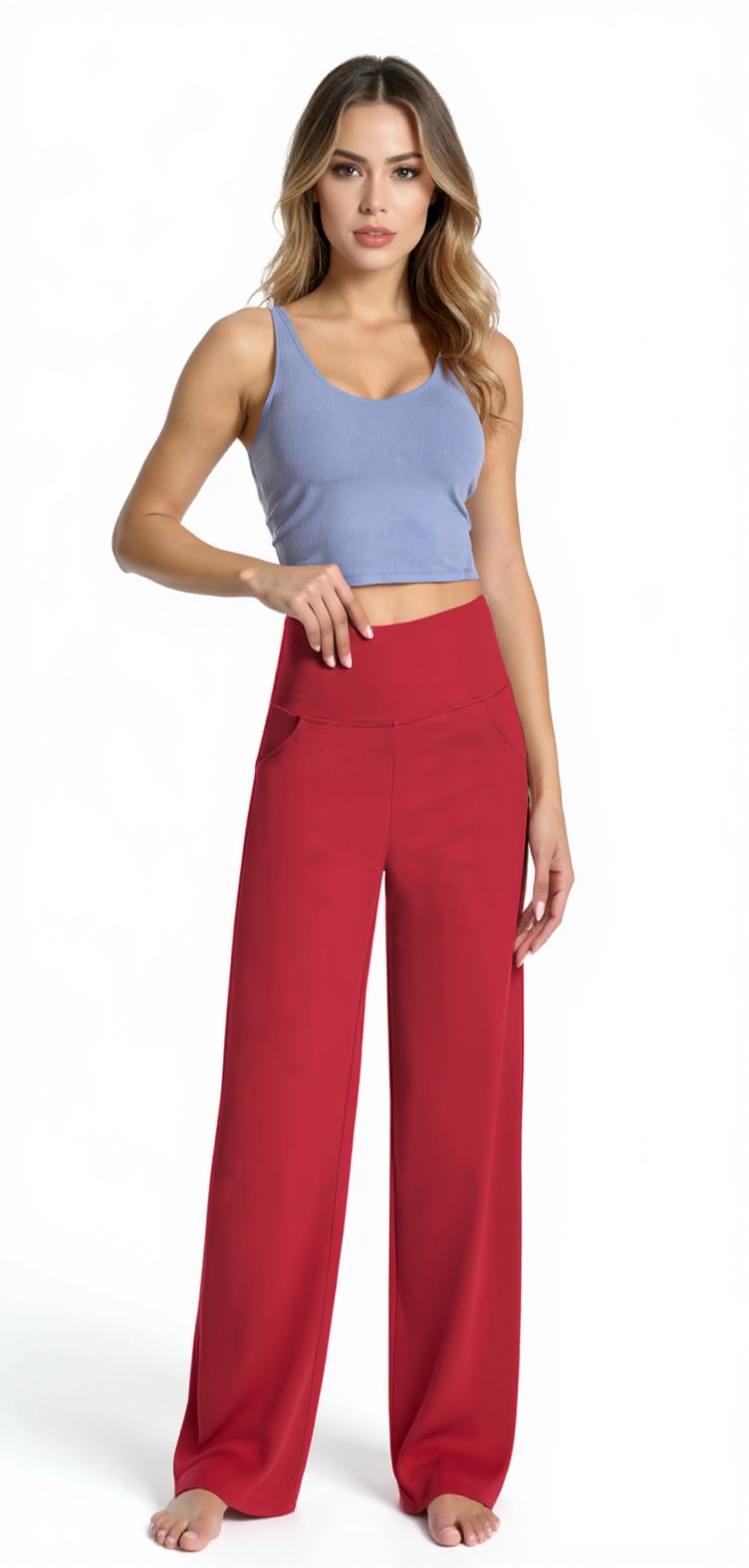 Wide-Leg Yoga Pants in Scarlet — The Casual Date Edit style look